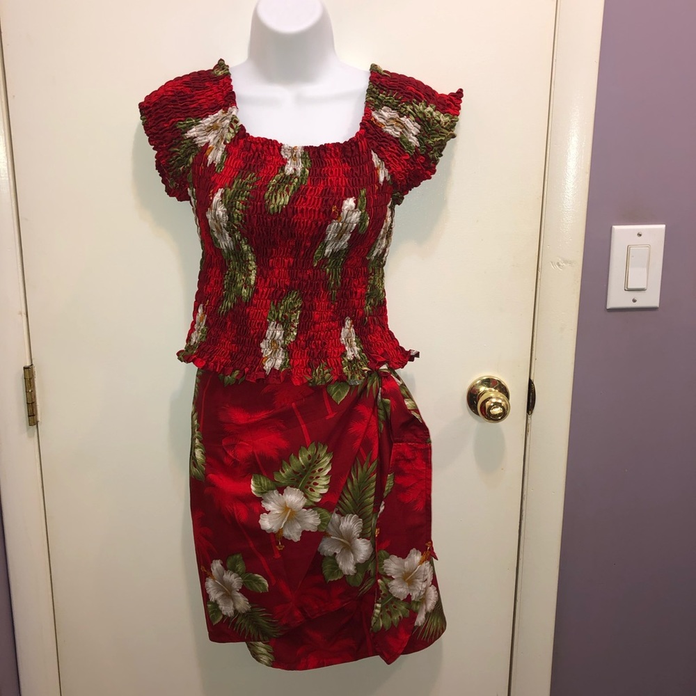 Tropical print sarong wrap & top (2 pc set)